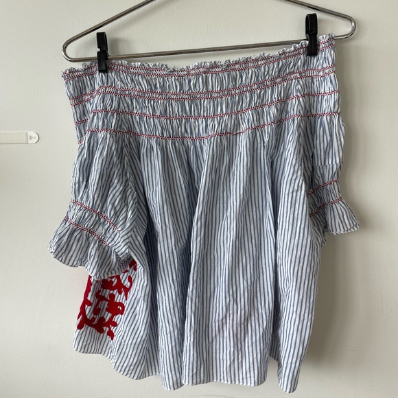 Blue and White Striped Off the Shoulder w Red Paisley detail Piper by Townsen - Picture 5 of 6